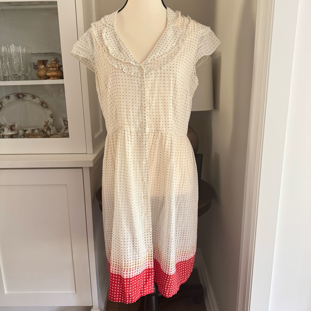 Vintage Johnny M Retro Polka Dot Dress, Ruffle, Button Front, Size Small/ Medium
